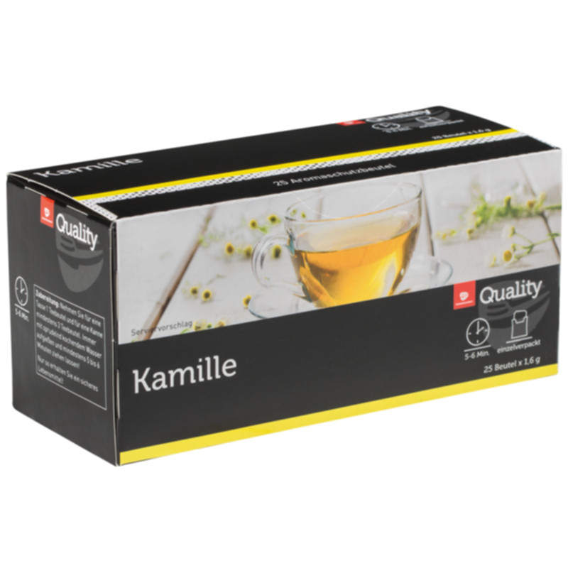 Quality Tee Kamille Tassenportionen im Aromaschutzbeutel 25er wohltuender Kräutertee mit mildem Kamillenaroma